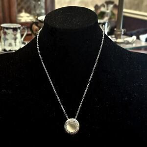Vintage AVON NRT Tag Silver Tone Moonstone Clear Rhinestone CZ Pendant Necklace